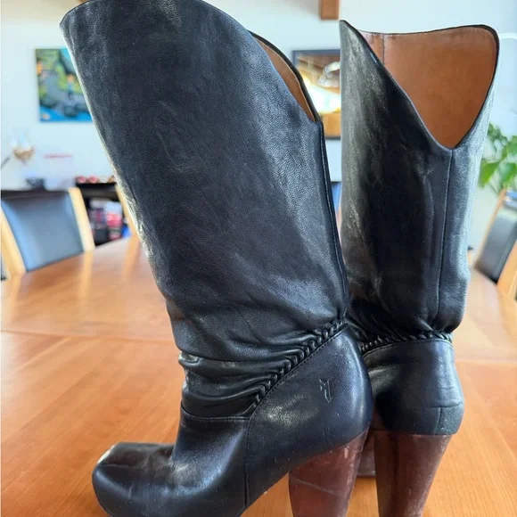 Frye Black Leather Heeled Boots - Picture 8 of 9